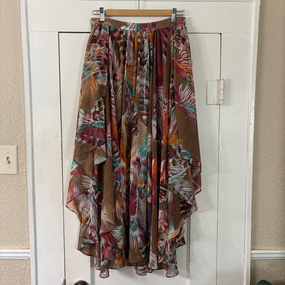 Tasha Polizzi Western Feather Print Long Midi Flowy Design Skirt - Picture 7 of 15